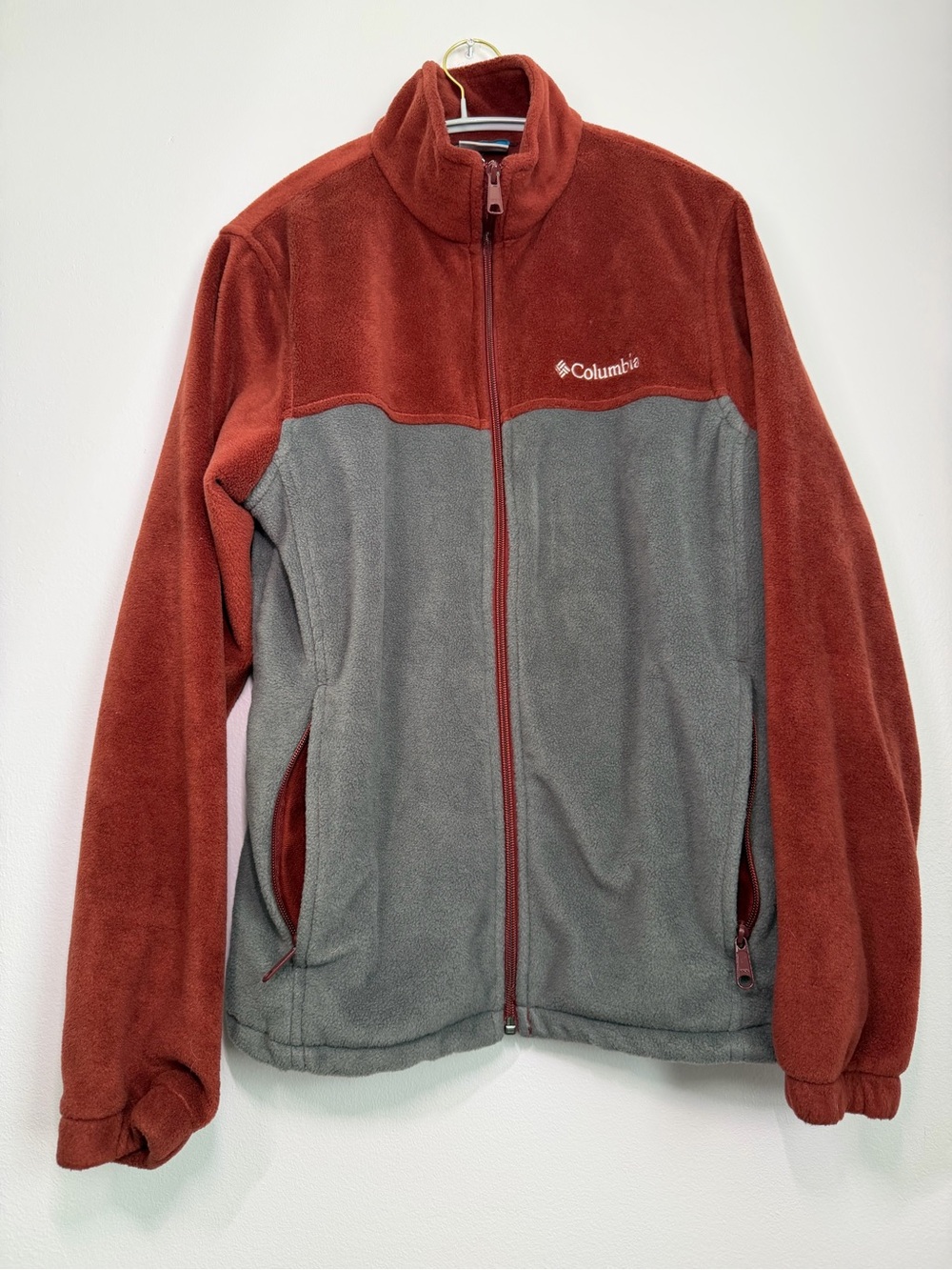 Columbia Men’s Granite Mountain Rust Red Gray Fleece Jacket S XM6354